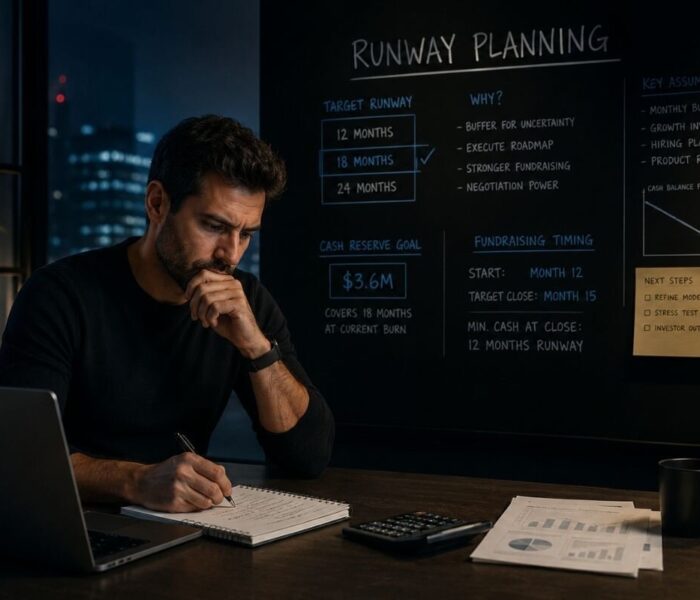 Startup runway calculation showing months of cash remaining for a US startup